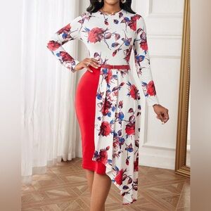 Women's Asymmetric Hem Floral Printed Dress